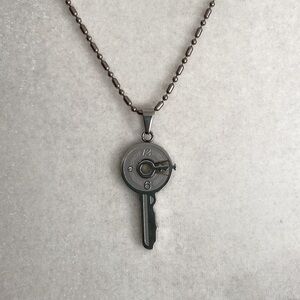 Silver Steampunk Key Clock Face Dial Industrial Minimalist Pendant Necklace Goth